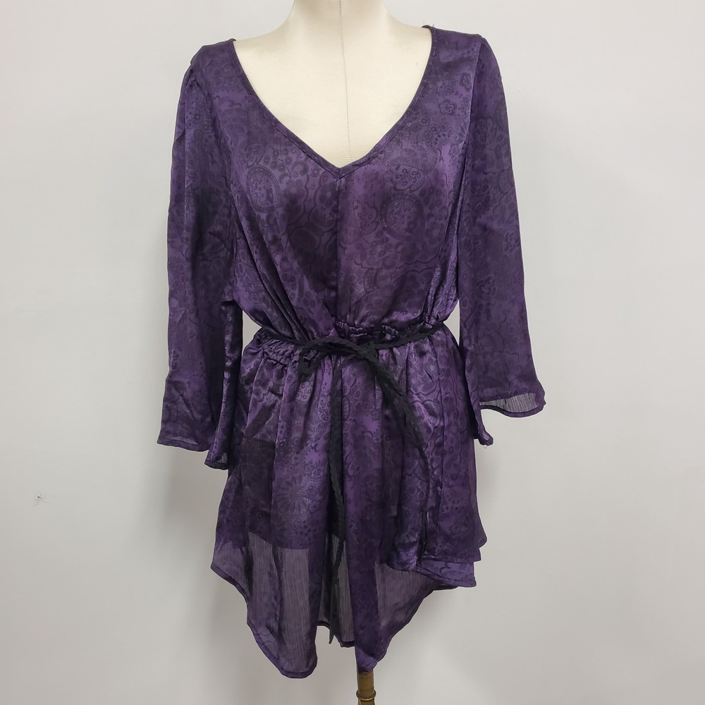 Pure‎ Energy Womens Y2K Sheer Fairy Grunge Babydoll Top Size L Purple Whimsigoth